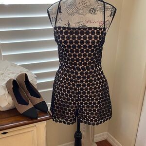 NBD Size S Black & Tan Floral Lace Romper with Pockets